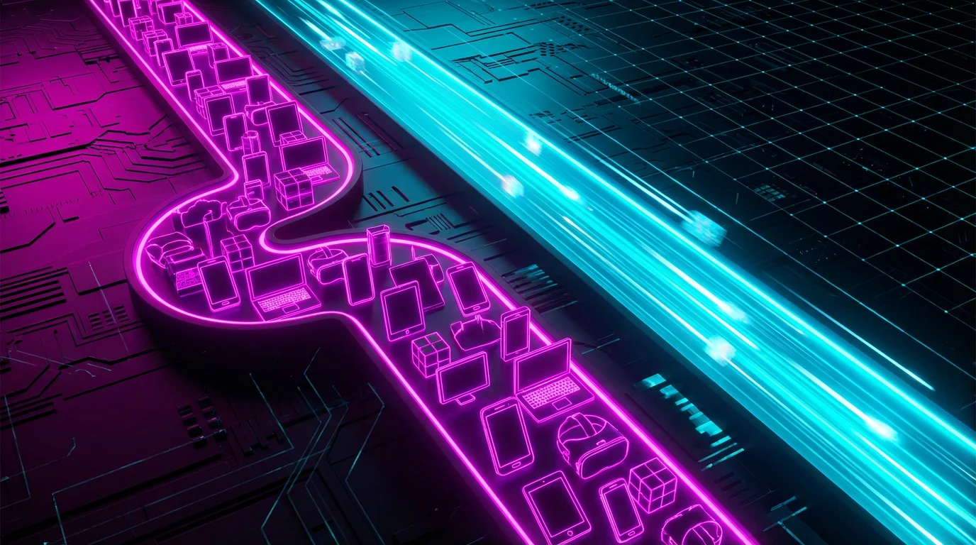 3D visualization of two data lanes representing 2.4GHz and 5GHz wireless frequencies.