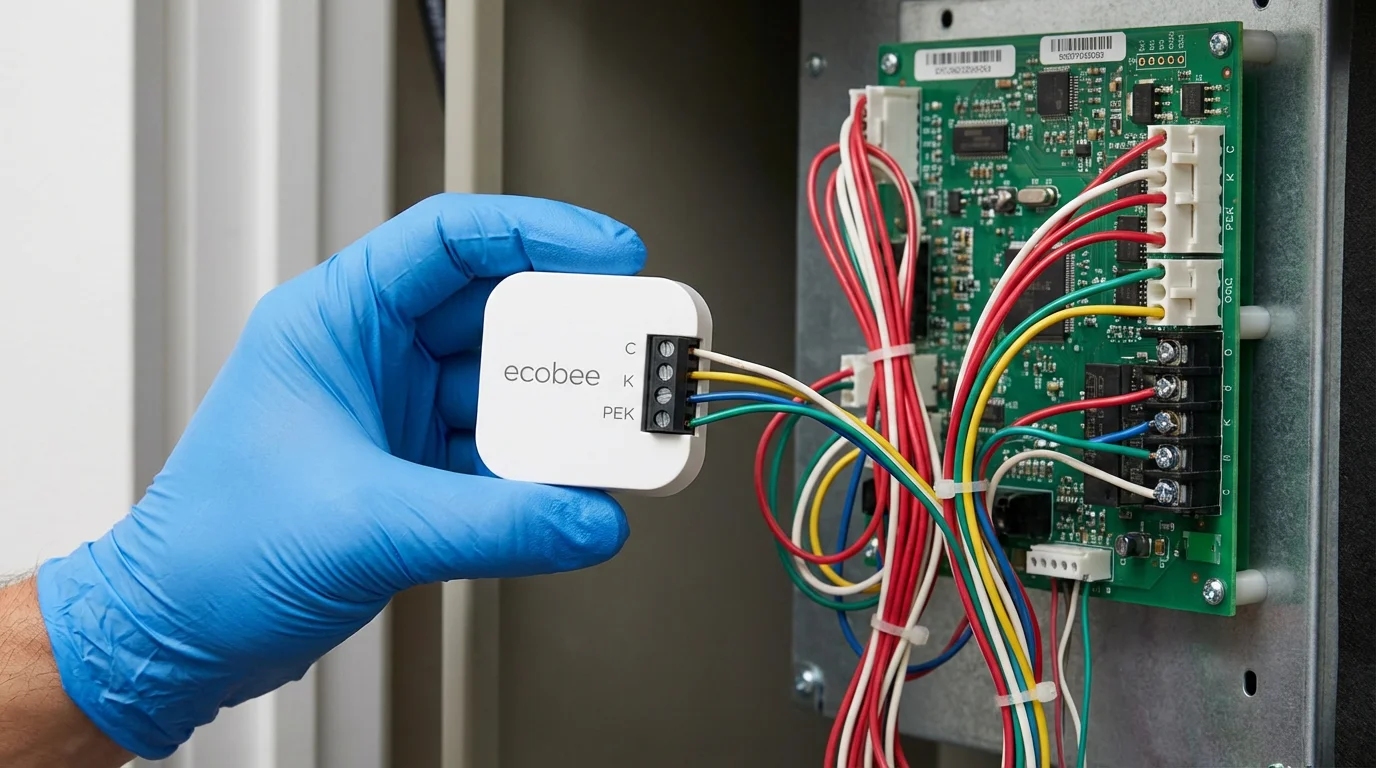A close-up of the Ecobee Power Extender Kit hardware.
