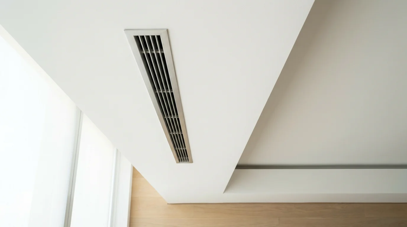 A minimalist HVAC vent in a modern home, representing system efficiency.