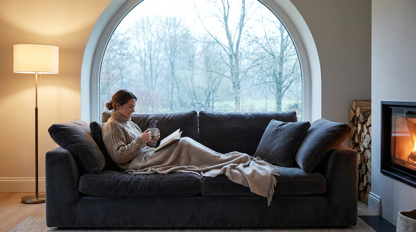 A person relaxing comfortably in a well-regulated home environment.