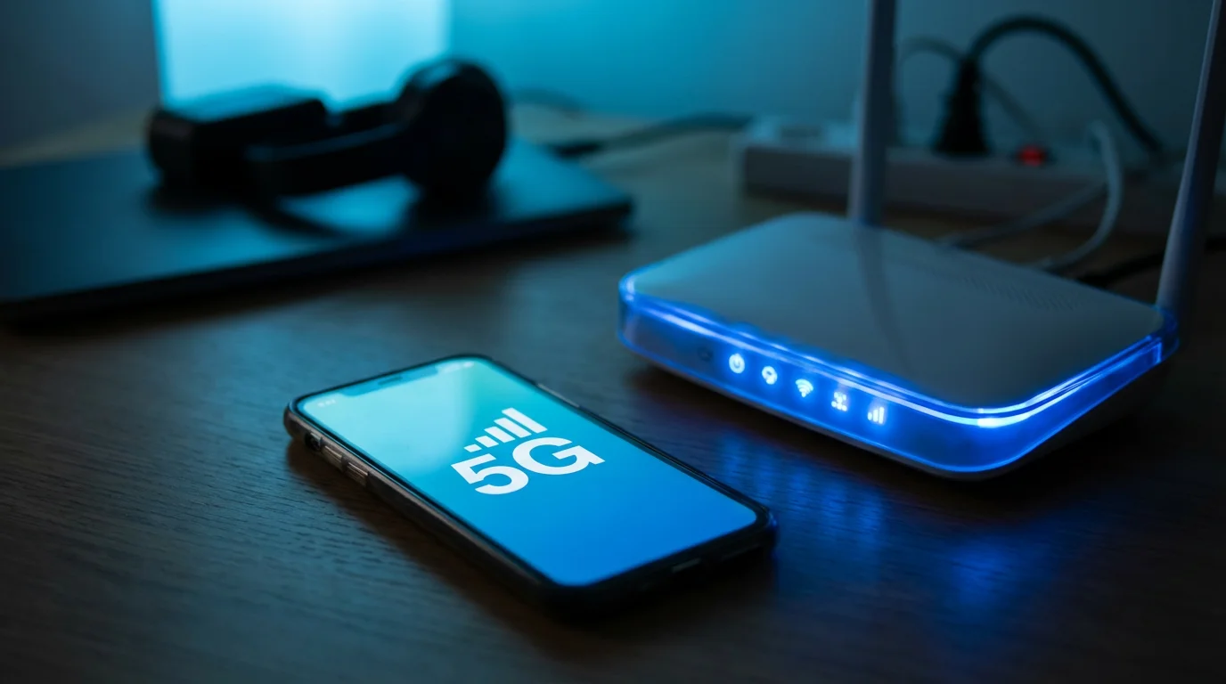 A smartphone and router maintaining connection during a power outage.