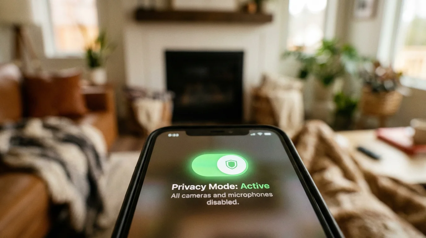 A smartphone screen showing privacy settings for a smart home security system.